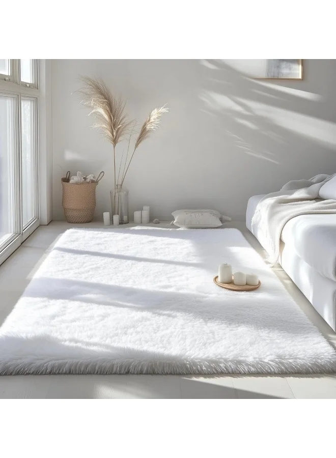 GGEROU Large Area Rug Ultra Soft Shag Carpet for Living Room and Bedroom (White, 160 x 230 cm) 655k1