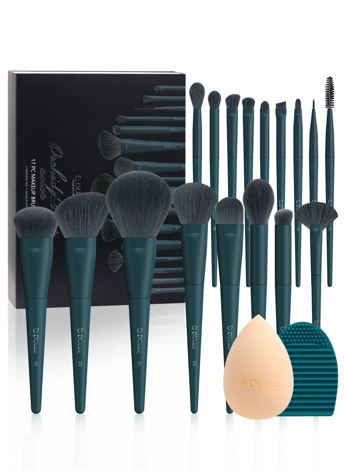 DUcare Professional Makeup Brush Set (17 Pcs) with Cleaning Mat and Sponge for Face and Eye Application q34zk