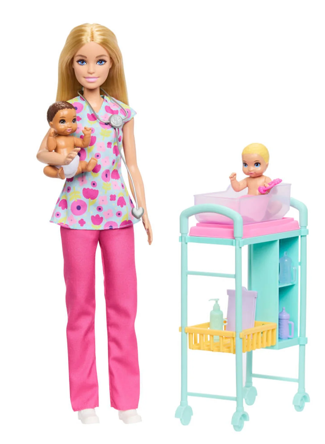 Fashion Doll Baby Doctor Playset with Blonde Fashion Doll, 2 Baby Dolls, Examination Table and Medical Accessories (1 Set) np6yn