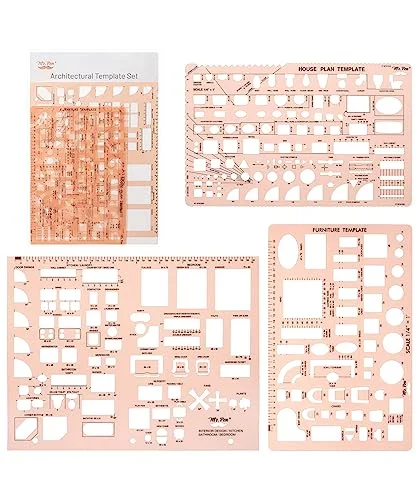 Mr. Pen Interior Design Furniture Templates (3 pcs Set, Clear Flexible Plastic, 1:50 Scale) Professional Drafting Tools for Architecture and Home Planning p9y1h