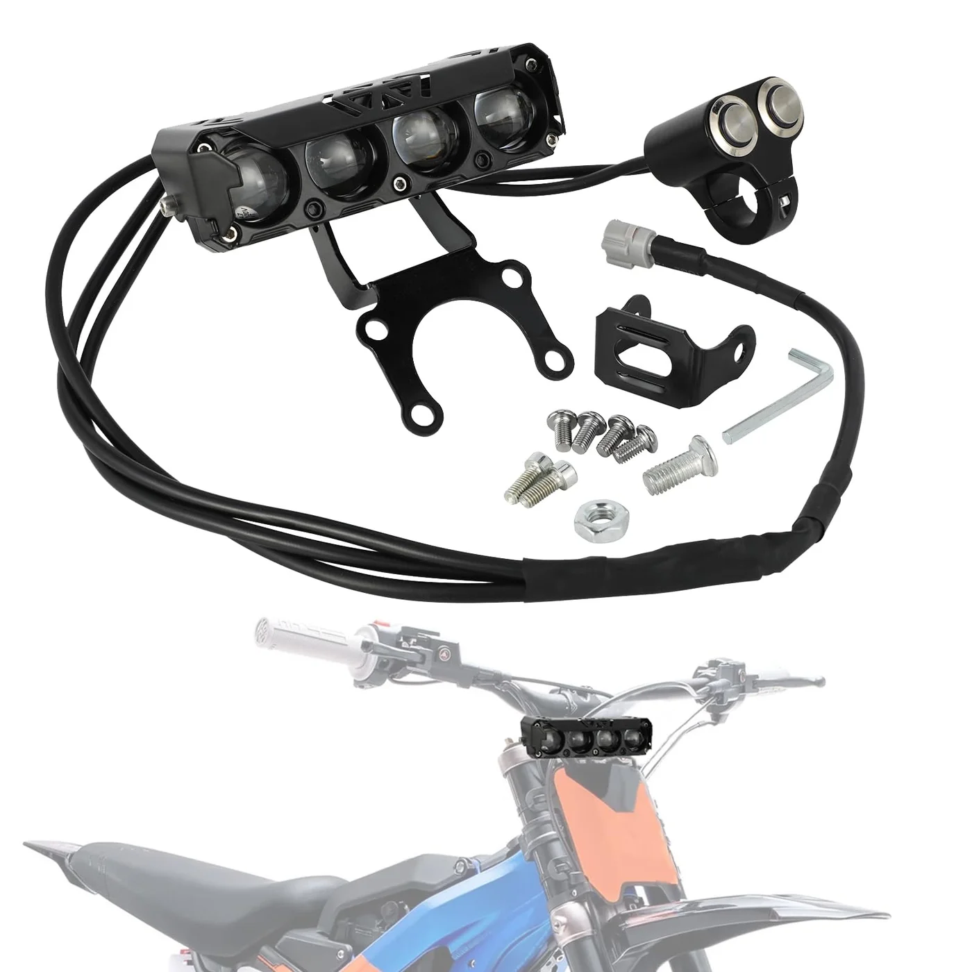 Premium LED Headlight Bar for Electric Dirt Bike with On-Off Switch and Mounting Bracket (Black, 1 Set) m7bba