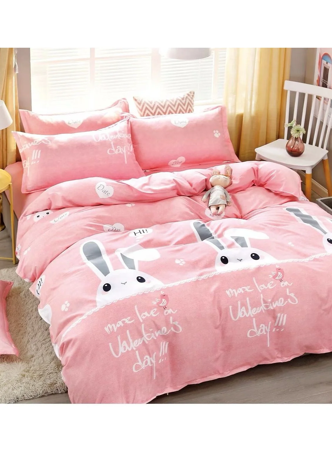 Duoduo Home 4-Piece Bedding Set Premium Microfiber Duvet Cover Set with Fitted Sheet and Pillowcases (Single, 160x210cm) 9iczb