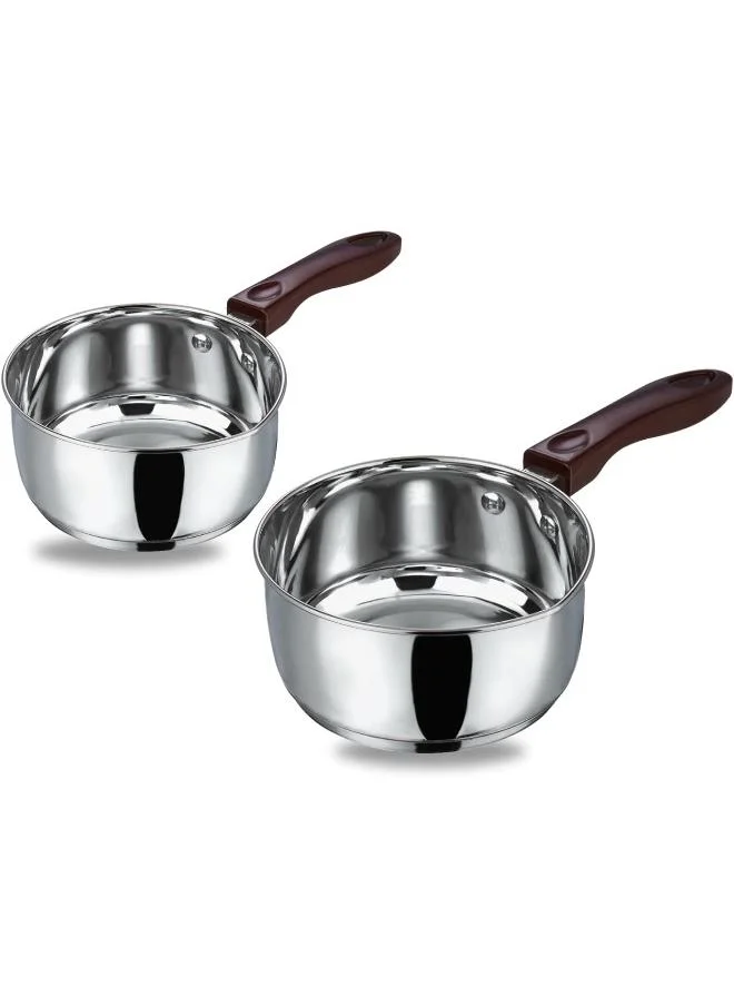 VINOD Stainless Steel Milkpan Saucepan Set (1 Litre and 1.6 Litre) Induction and Gas Stove Friendly Premium Kitchen Cookware tekw2