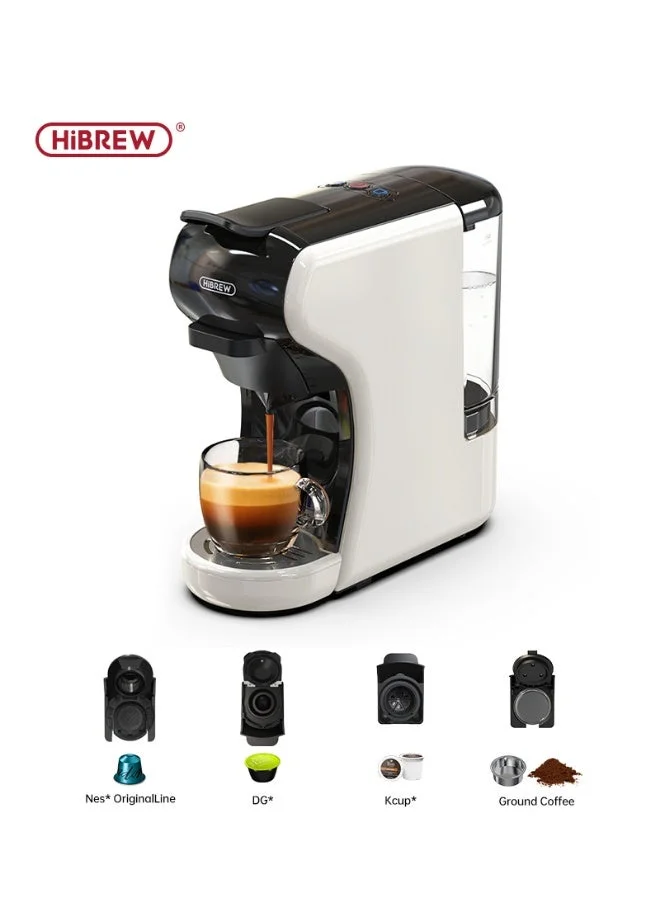 HiBREW 4-in-1 Multifunction Espresso Coffee Machine Hot and Cold Brew Maker with 4 Adaptors for Multiple Capsule Types (White, 1 Unit) 4g0gq