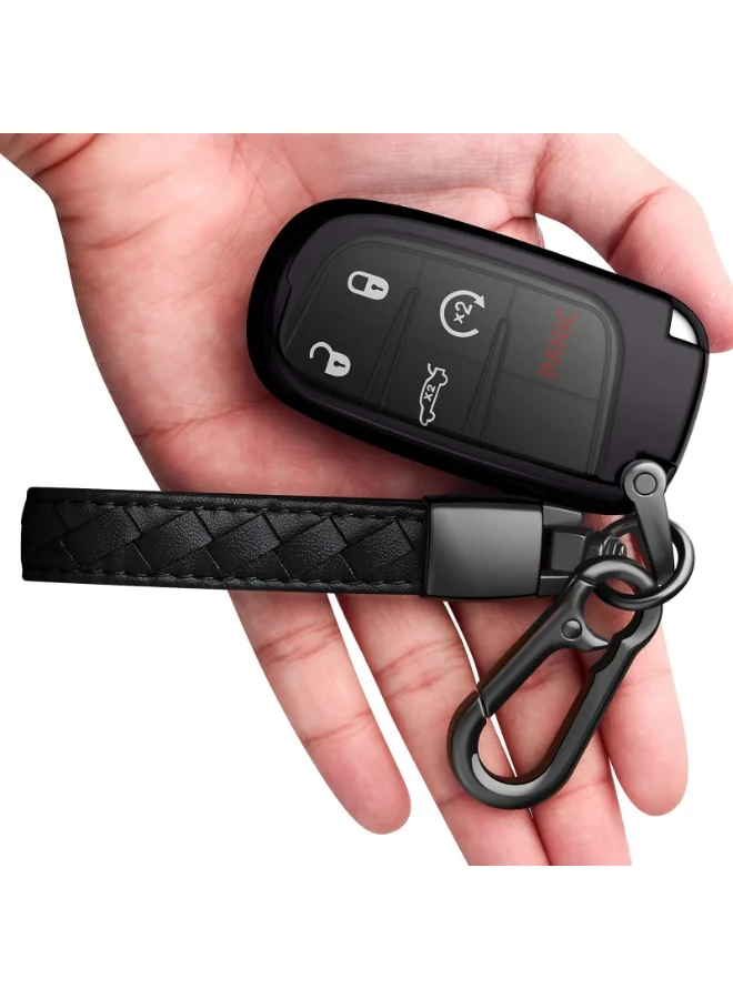 NOSKIN Premium TPU Key Fob Cover Protective Case with Leather Keychain (Black, 1 Pack) ltamw