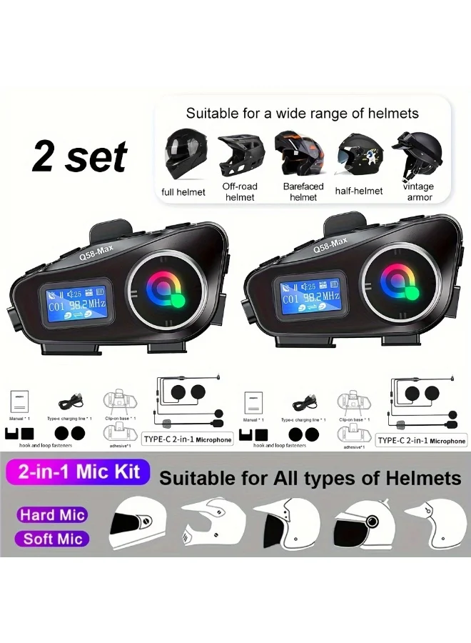 Mauten Motorcycle Helmet Bluetooth Headset Intercom System with Display (2-Pack, Noise Cancellation Speakers for Riding and Sports) m0soi