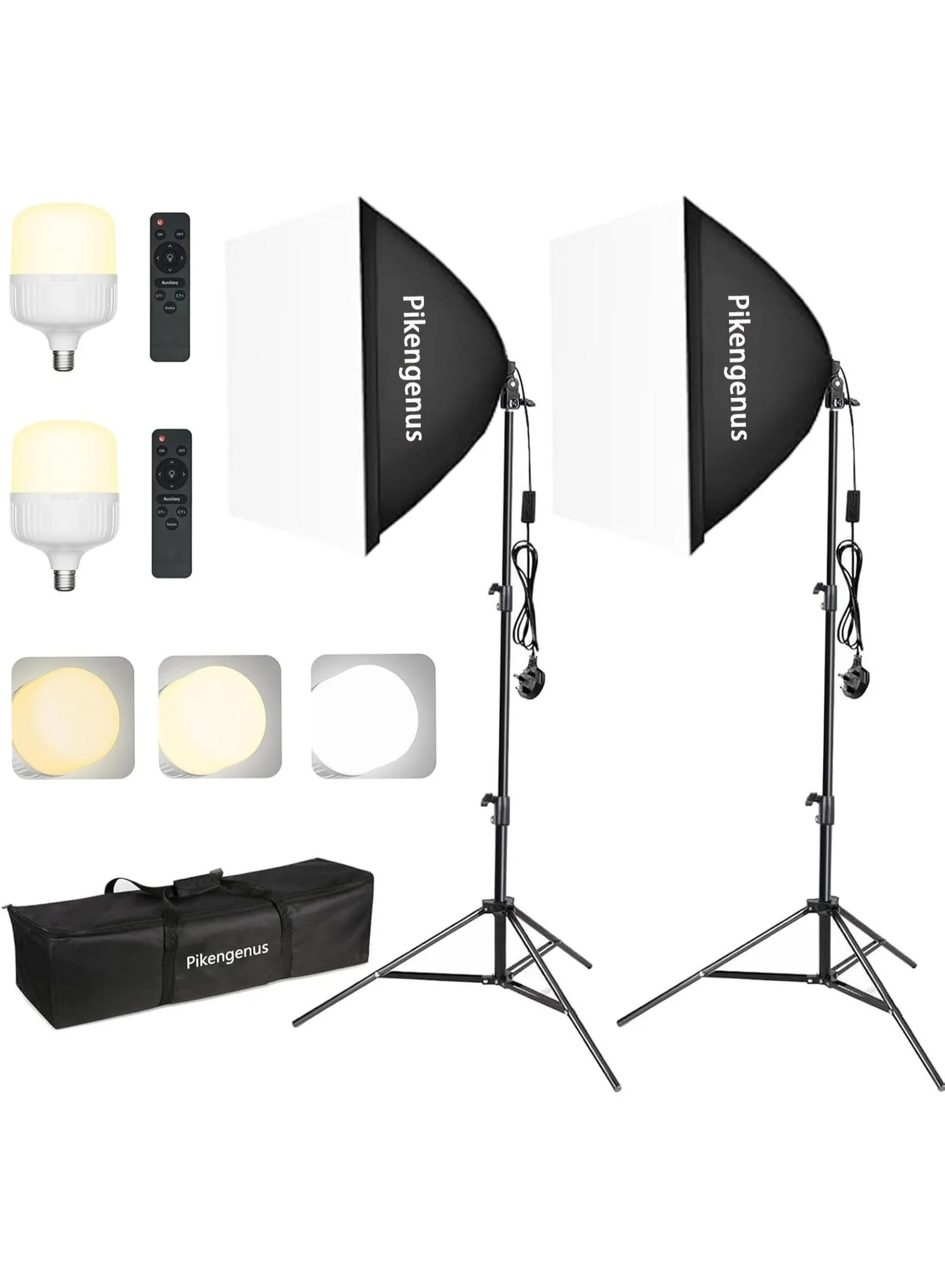 Pikengenus Professional Softbox Lighting Kit Adjustable Color Temperature Studio Lights for Photography and Live Streaming (2 Pack, 60x60 cm) hjt0d