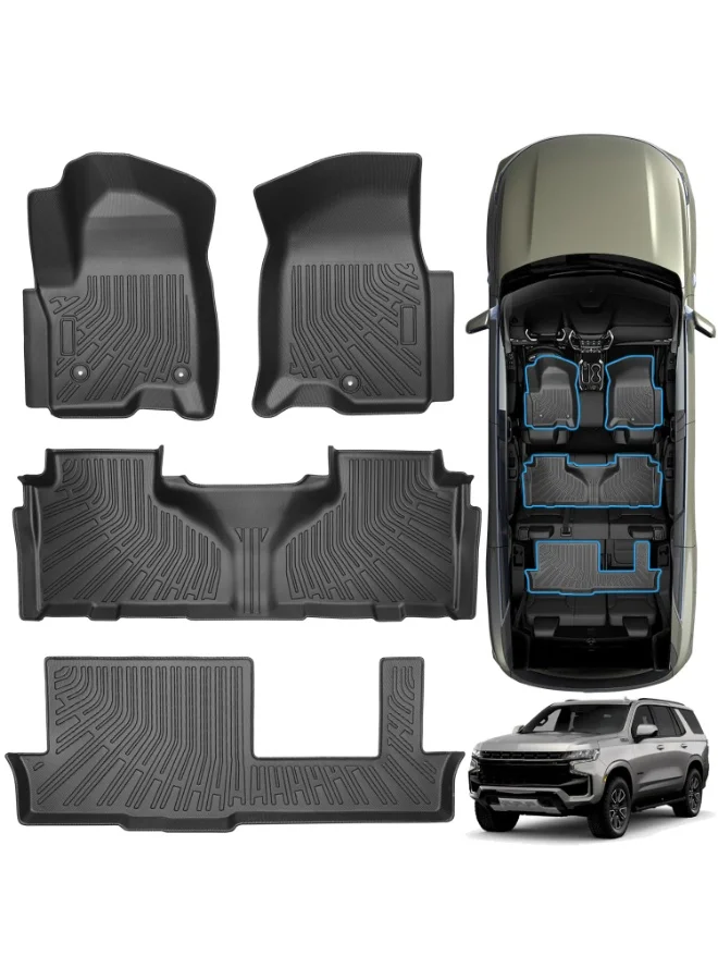 Delehehe All-Weather 3D Floor Liner and Trunk Mat Set for 8-Seater Full-Size SUVs (Black, 3-Piece Set) 9ydnz