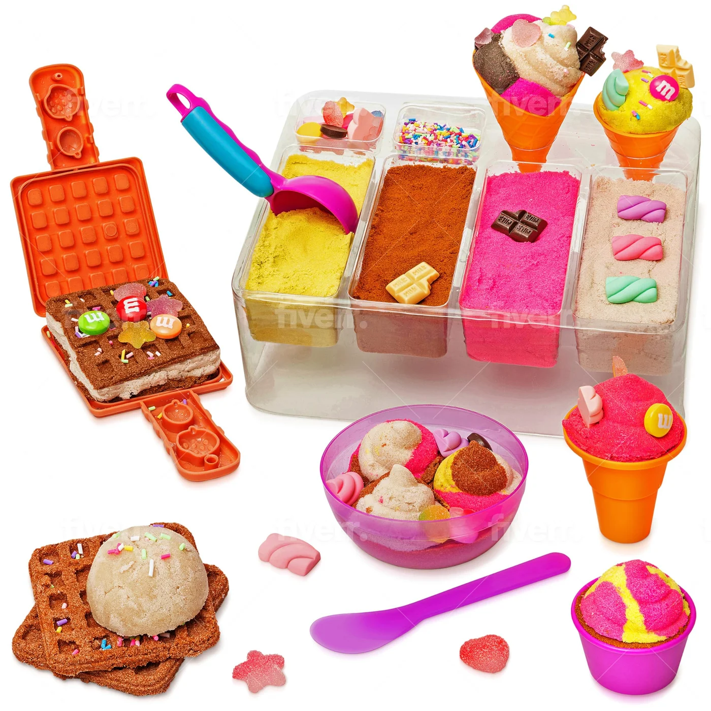 Sensory Bin Ice Cream Shop Play Sand Kit with 29 Pieces and Sandbox Lid (7.7 kg) gazqt