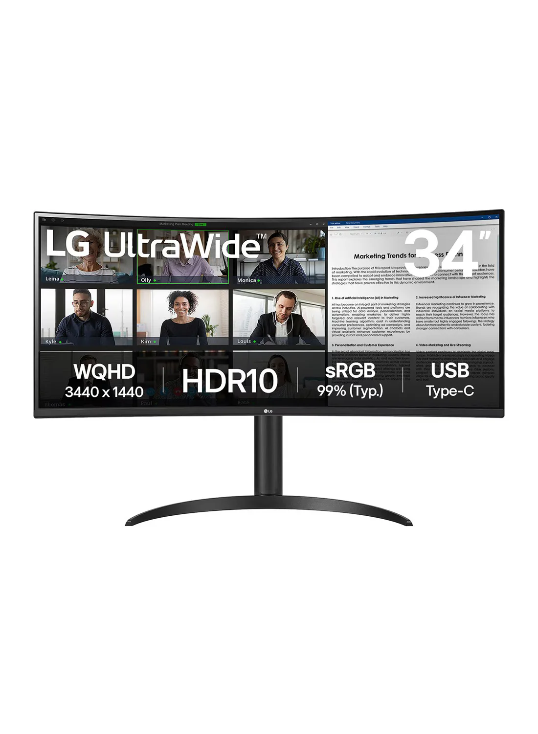 Ultra-HD 34-inch UltraWide QHD Curved Monitor with USB Type-C Connectivity (Black, 86 cm) t8eyr