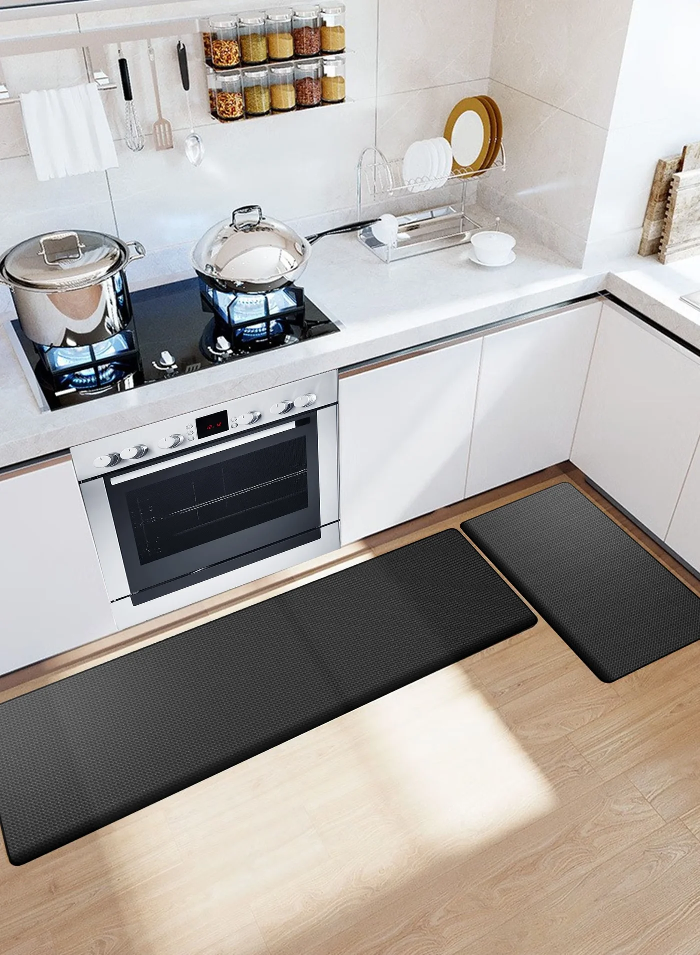 HomarKet Anti-Fatigue Kitchen Mats Set, Waterproof Non-Slip Floor Rugs for Home and Office (Black, 45cm x 75cm + 45cm x 150cm) psjj3