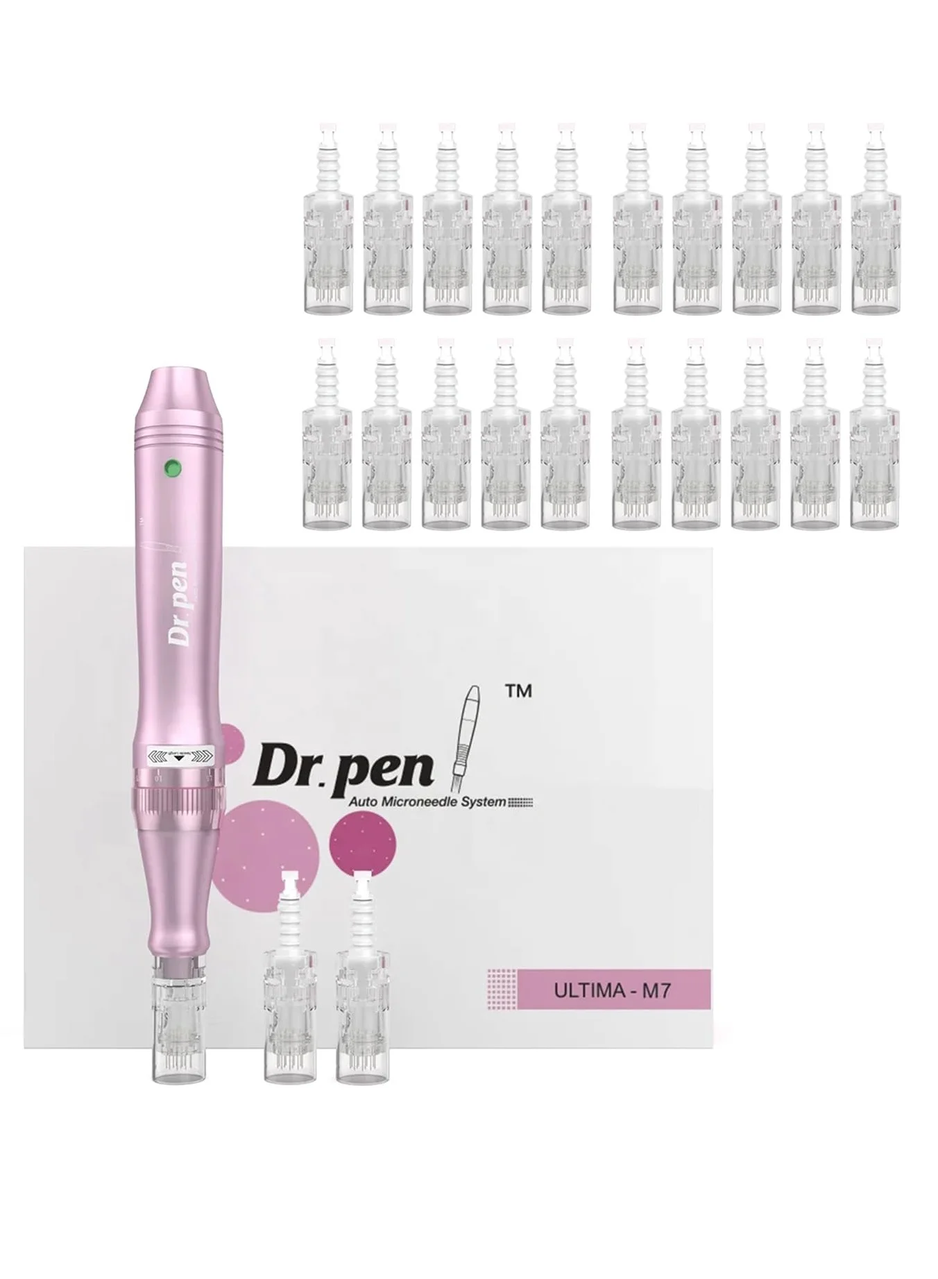 Professional Microneedling Pen Skin Care Device with 20 Replacement Cartridges (White, Rechargeable) 0h9jk