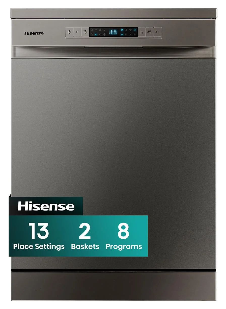 Freestanding Stainless Steel Dishwasher 13 Place Settings with 8 Programs and Extra Dry Feature (Grey) 5arrb