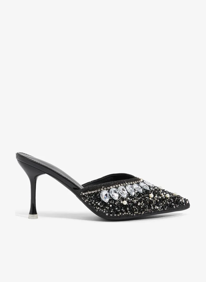 Ella Limited Edition Diamonte Rhinestone Embellished Mid Heel Sandals (Silver, 38 EU) c0gc6