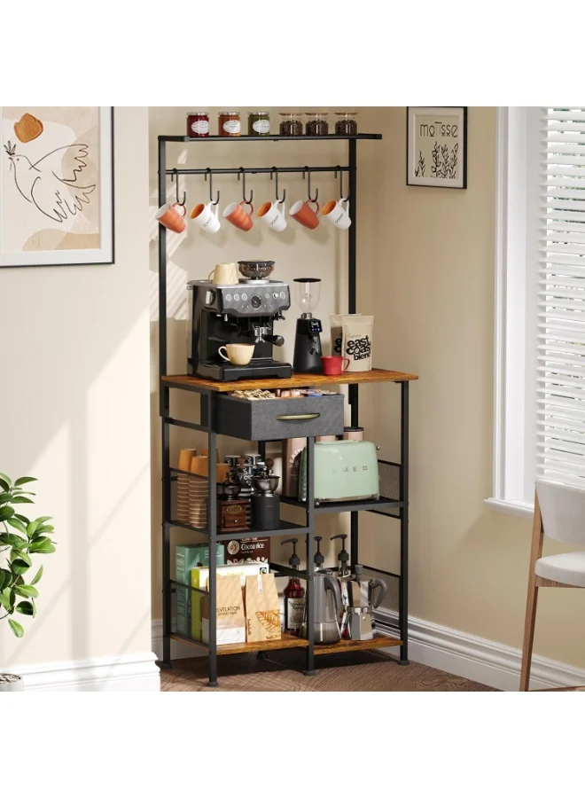 Uptyia Coffee Bar Stand Station with Storage Drawer and Extended Worktop, Farmhouse Corner Cabinet for Home Living Room (Brown, 80 cm) six60