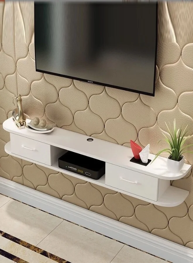 JCB CHIC Floating Modern TV Stand with 4 Storage Shelves and Drawers, Premium Wall-Mounted Media Console for Living Room (120 x 24 x 18 cm) vcq7s