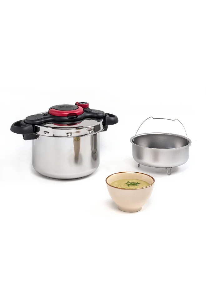 Premium Stainless Steel Pressure Cooker with One-Handed Opening System (6L) w2akp