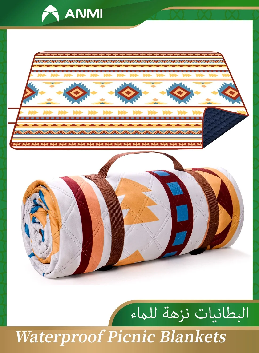 Anmi Waterproof Picnic Blanket, Premium Cotton Outdoor Mat for Beach Camping and Park, Portable Foldable Design (150 cm x 200 cm) k8dip