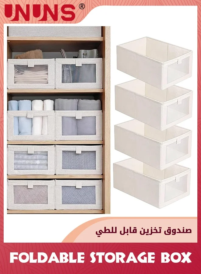 UNUNS Linen Storage Bins with Visual Window, Foldable Closet Organizers for Clothing and Home Organization (4 Pack, Large) pgul5