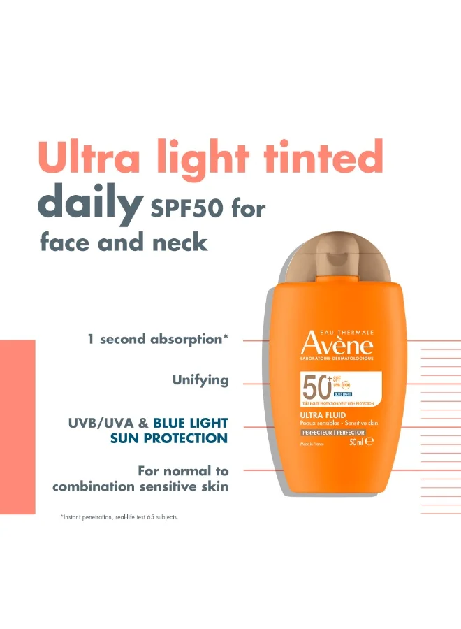 Ultra Fluid Tinted Face Sun Cream SPF 50+ Broad Spectrum Protection for Sensitive Skin (Beige, 50 mL) zl8tk