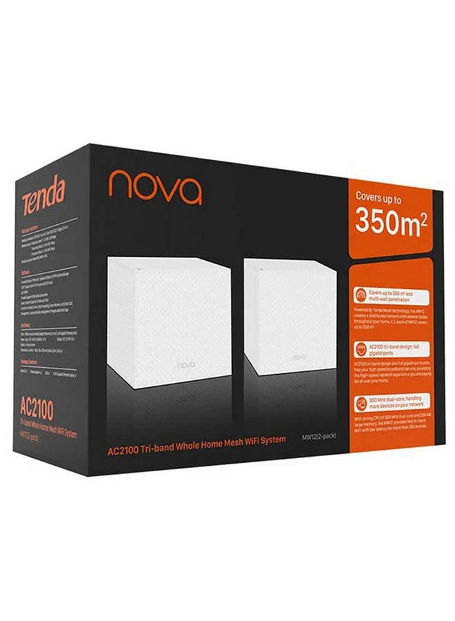 Tenda Nova Tri-band Mesh WiFi System AC2100 Whole Home Coverage (White, 2 Pack) a2ka3