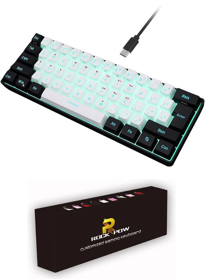 Rock Pow 60% Wired Gaming Keyboard, RGB Backlit Ultra-Compact Mechanical Feel Keyboard (61 Keys, Black) qp4i9