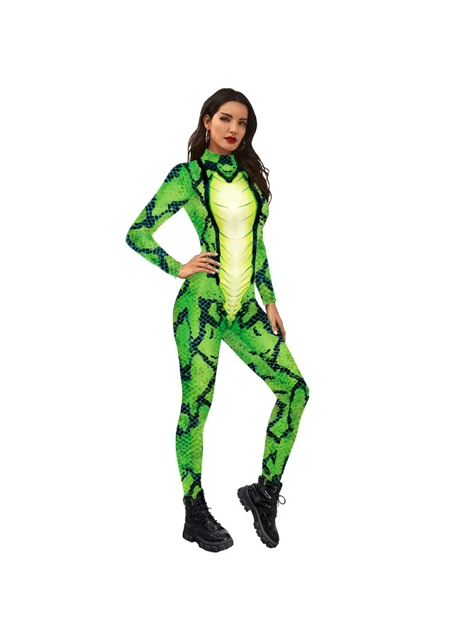 Premium Chameleon Patterned One-Piece Bodysuit Long-Sleeved Performance Costume for Women (Multicolor, Medium) 2t8yt