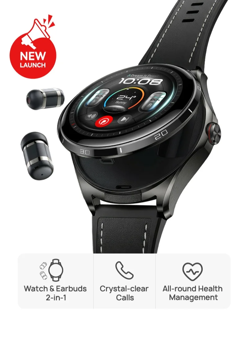 Smart 2-in-1 Smartwatch and Wireless Earbuds Combo Titanium Body Health Tracking (Black, 1.5 inch) a1roa