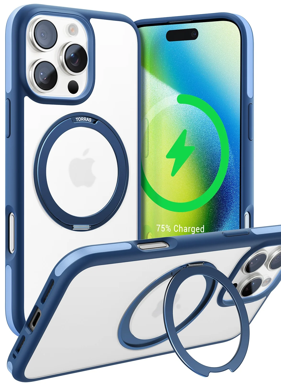 Premium Magnetic Protective Case with 360¡ã Rotatable Ring Stand for Smartphone (Navy Blue) ohejx
