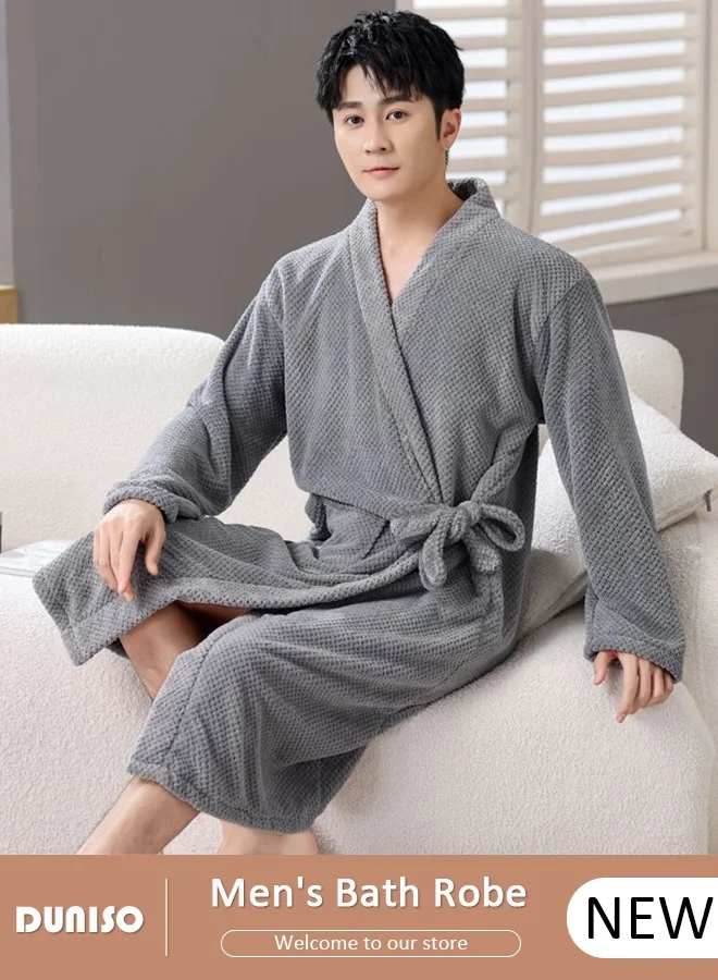 DUNISO Men's Bath Robe Wearable Spa Towel Wrap with Side Pocket (Premium Coral Fleece, Adjustable Closure, Quick Dry) 48xew