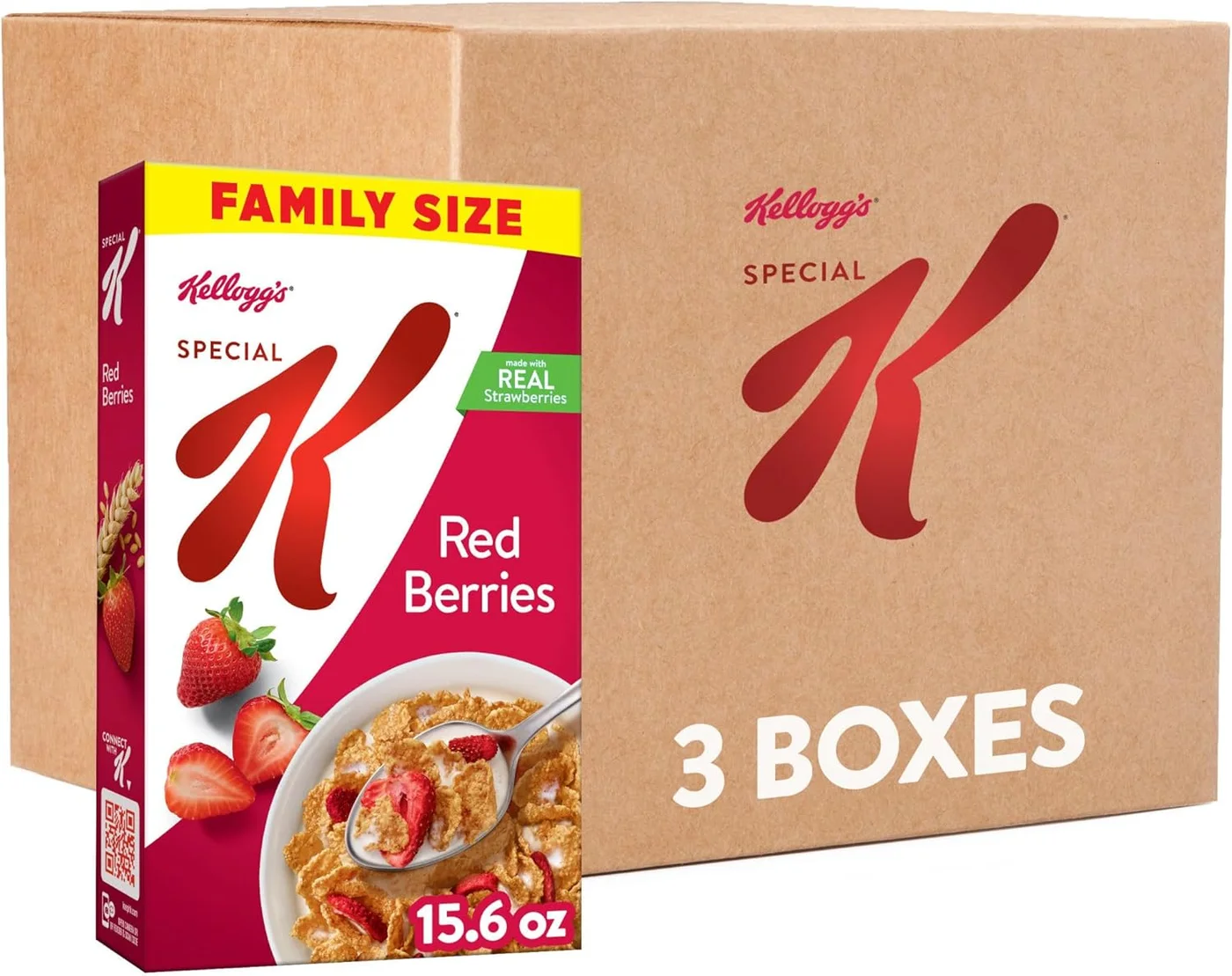Special K Red Berries Breakfast Cereal, Crunchy Flakes with Real Fruit, Family Pack (3 Boxes, 1326 g) 4i5oc