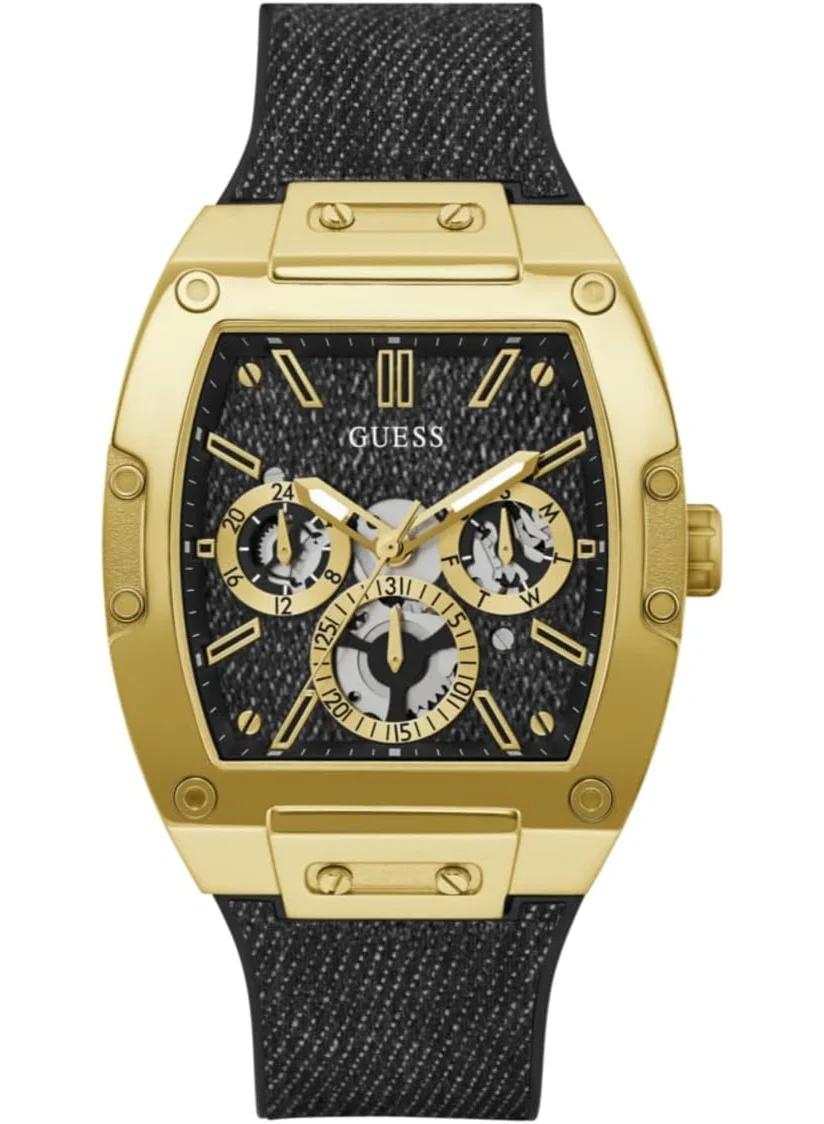 Premium Chronograph Quartz Watch for Men Gold Tone Case with Black Dial (Silicone Band) 2h7p4