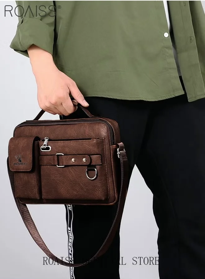 Roaiss Business Messenger Shoulder Bag Premium PU Leather Retro Crossbody Handbag (Large Capacity, For Men) 3bu0y