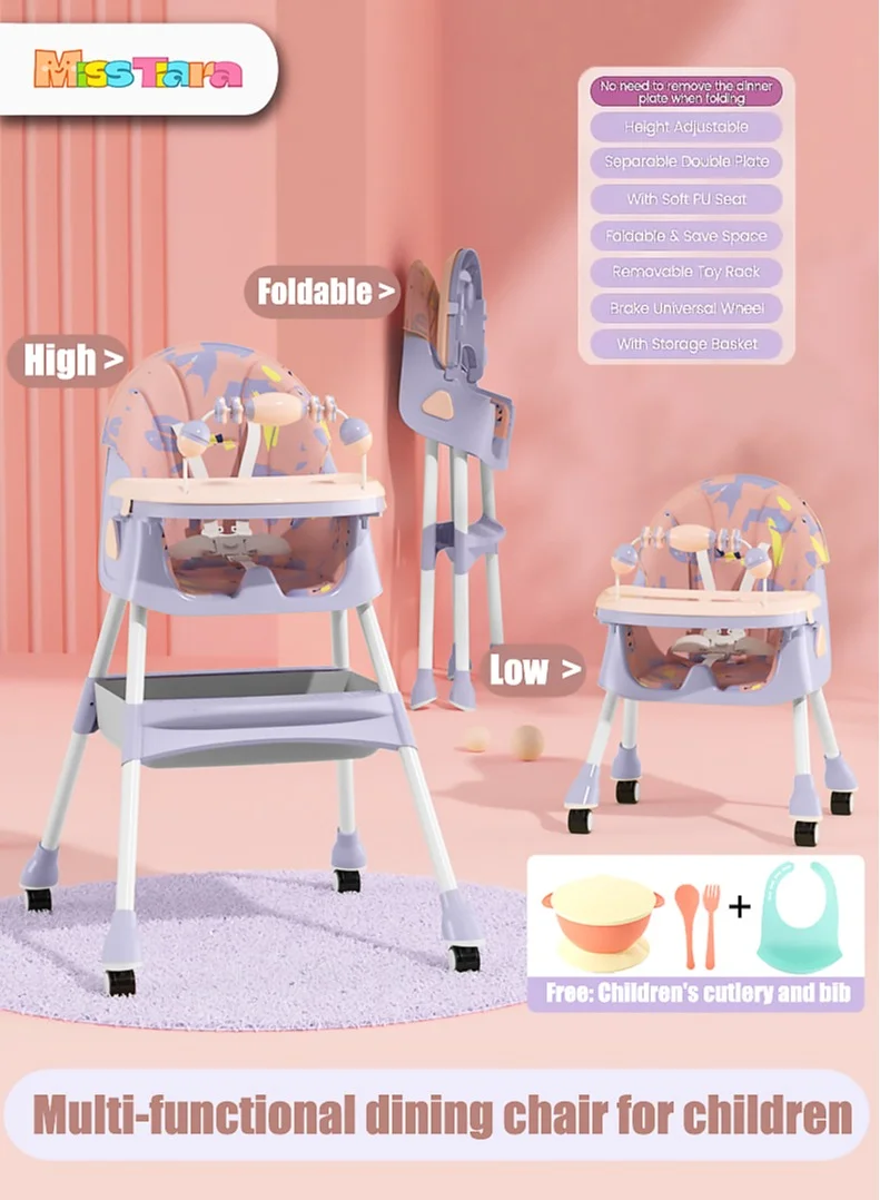 MissTiara Convertible High Chair for Kids with Adjustable Height and Footrest (6 Months to 4 Years, 1 Pack) m0t80