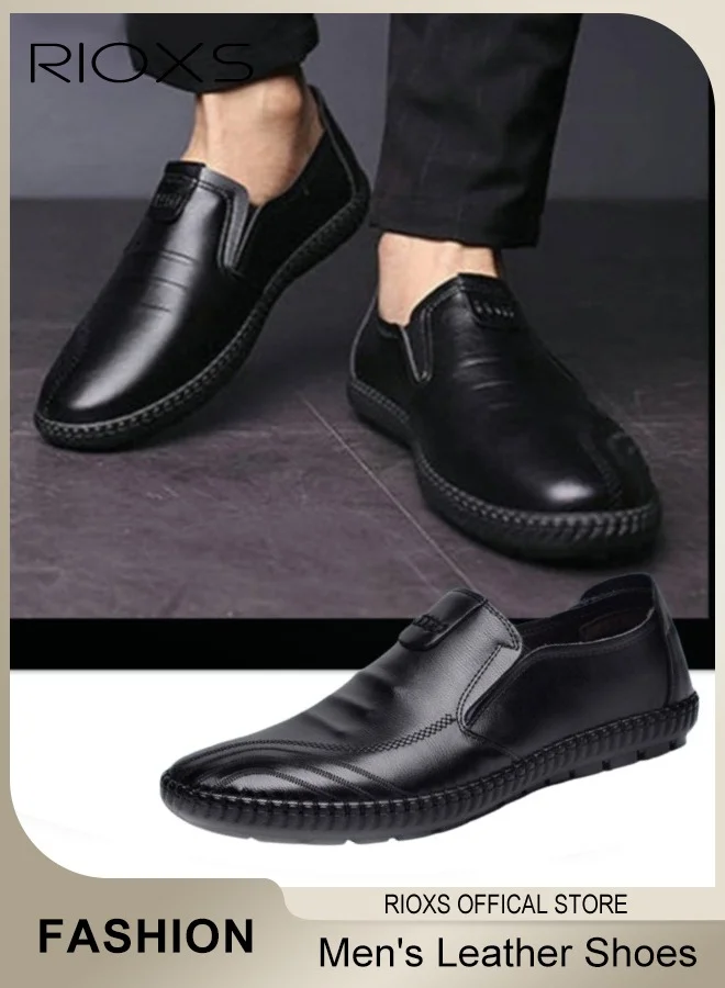RIOXS Men's Business Leather Oxford Shoes Premium Formal Loafers (Black, Standard Fit) sy4lb