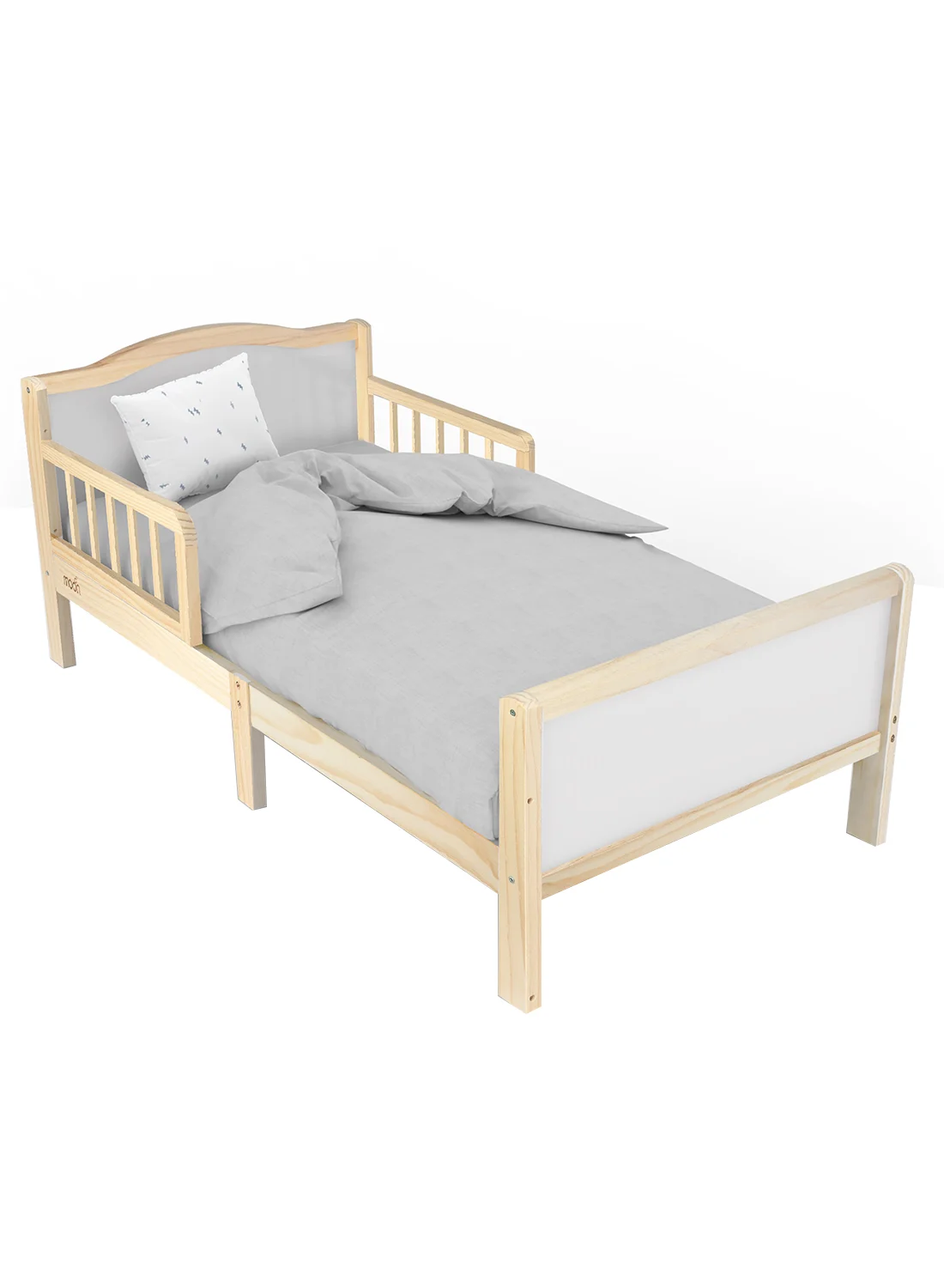 Moon Wooden Toddler Bed with Safety Guard Rail, Premium New Zealand Pine Wood Construction, Durable Frame for Kids (143 x 73 x 60 cm) gqbcx