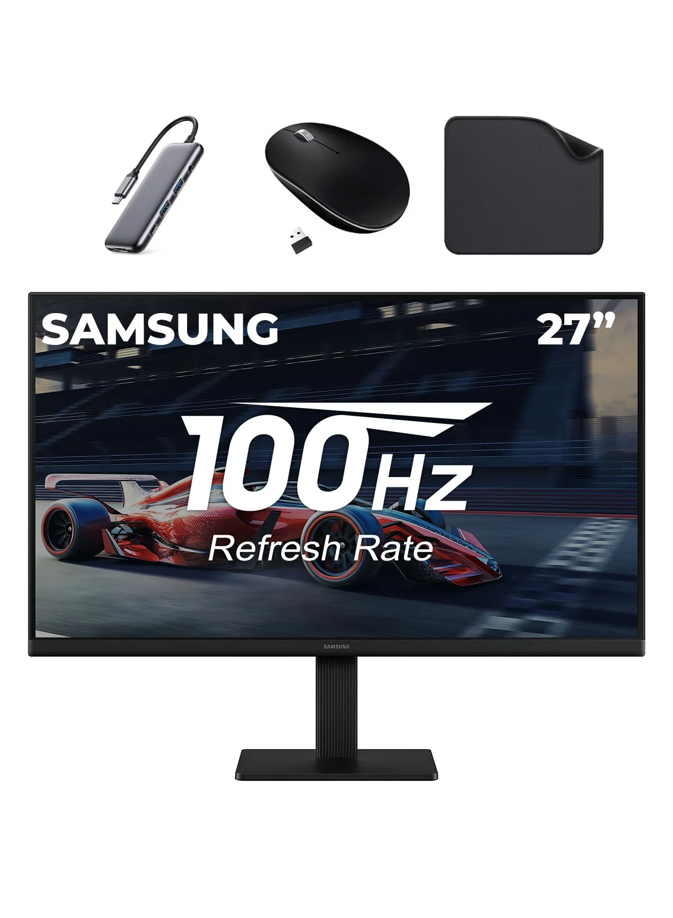Ultra-HD 27-inch FHD IPS Gaming Monitor with 100Hz Refresh Rate, Borderless Display, Eye Care Technology, Includes 5-in-1 Hub, Wireless Mouse, and Mouse Pad (Black, 27-inch) krnya