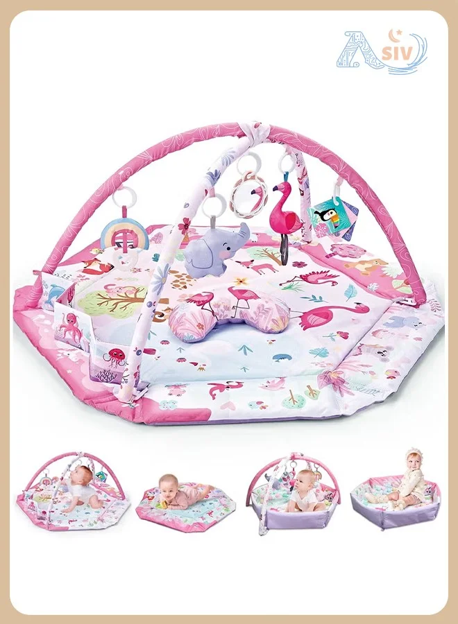 ASIV 7-in-1 Baby Activity Play Mat with Tummy Time Pillow and Ocean Toys (Large, 1 Piece) 0imw0