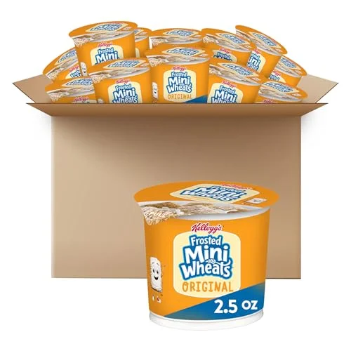 Kellogg's Frosted Mini-Wheats Breakfast Cereal Cups High Fiber Whole Grain Snack (12 Cups, 850g) znkj7