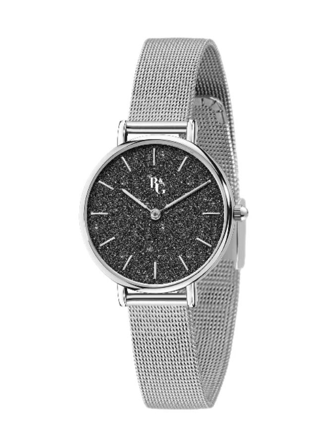 B&G Women's Analog Quartz Watch with Silver Stainless Steel Band (Black Dial, 32mm) ggp0z