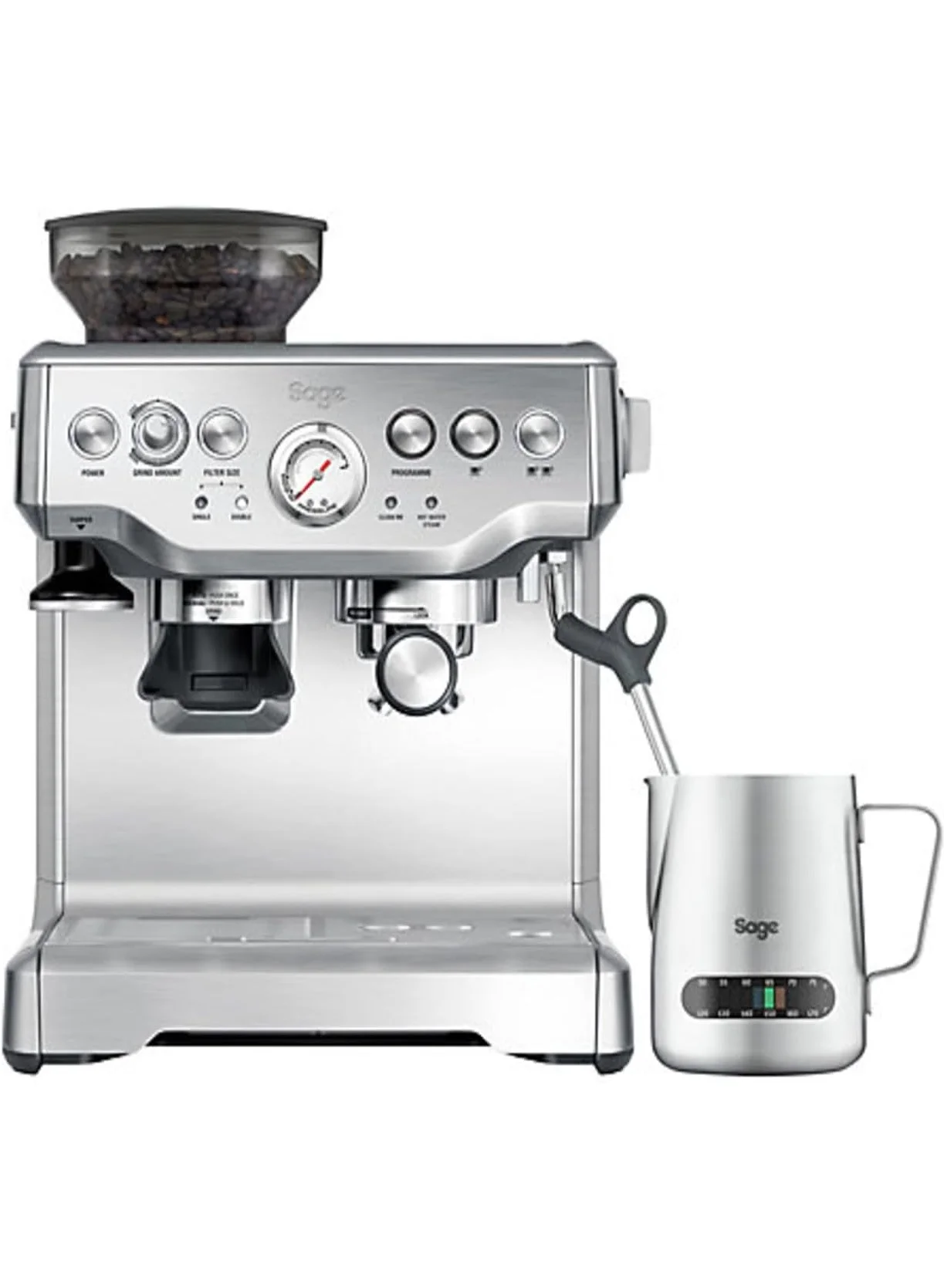 Premium Bean to Cup Espresso Machine with Integrated Grinder and Milk Frother (Brushed Stainless Steel, Single Unit) scjjg
