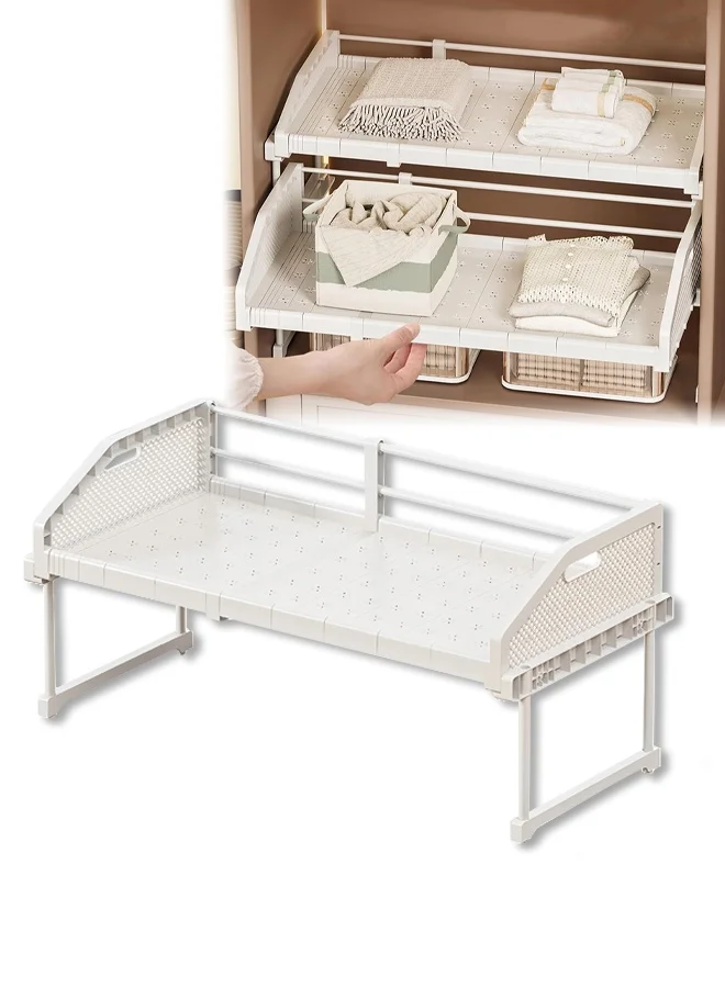 DUNISO Extendable Closet Shelf Adjustable Wardrobe Storage Organizer Rack (White, 30cm to 50cm) czlns