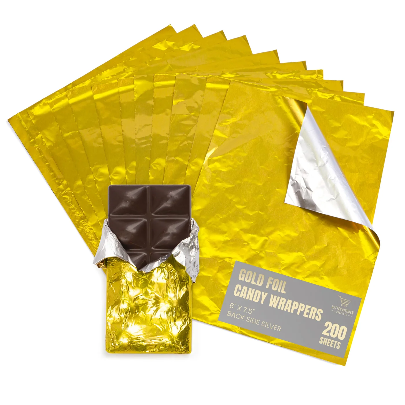 Premium Gold Foil Candy Wrappers for Chocolate Bars and Confectionery (Gold, 200 Pack) gtce4