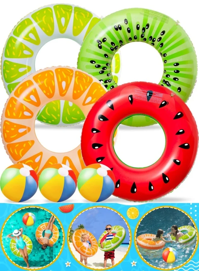 BESTPEAK Fruit Inflatable Pool Float Set, Swimming Rings and Beach Balls for Summer Water Activities (Multicolor, 7-Piece Set) 6e908