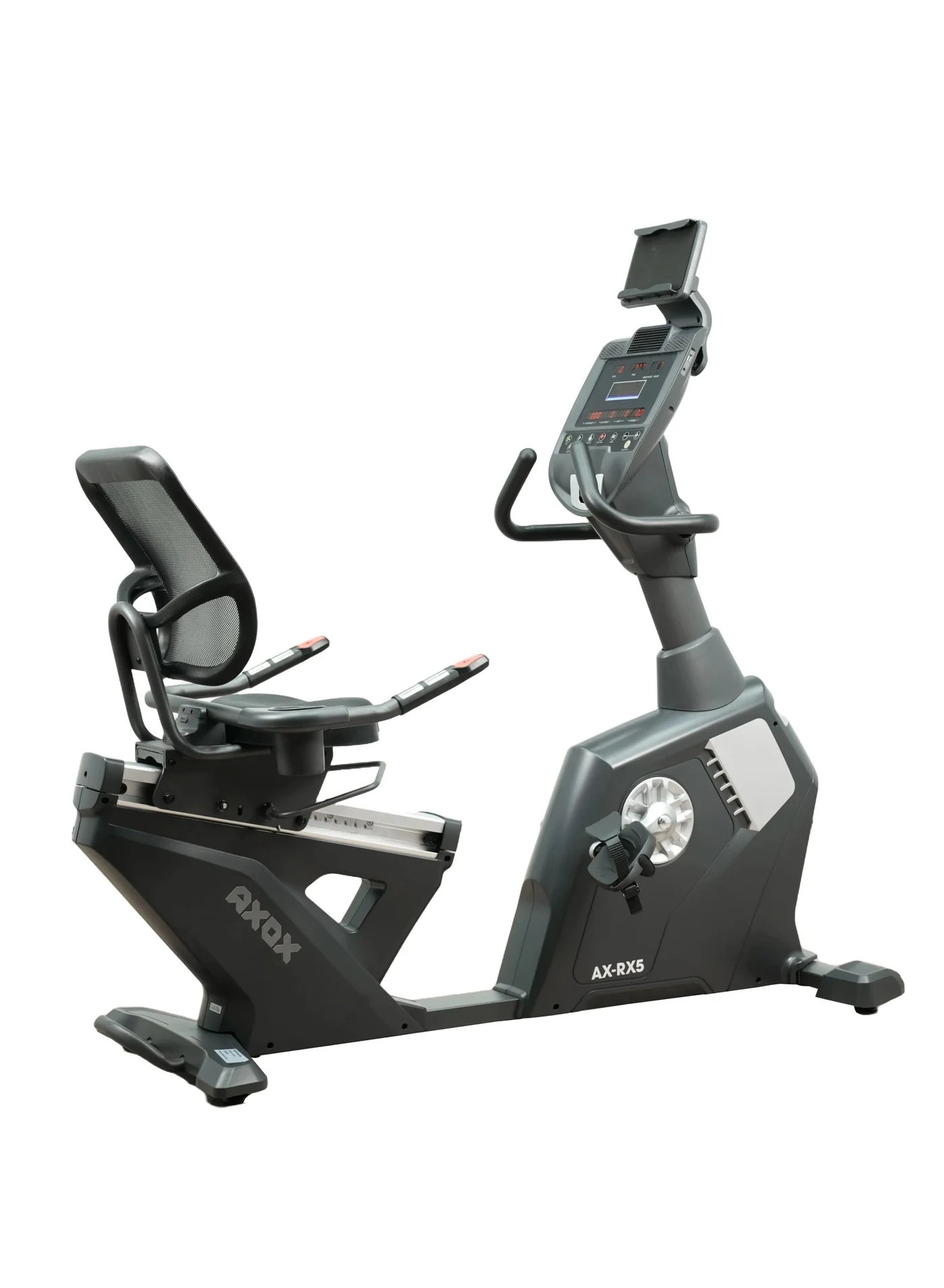 AXOX Recumbent Exercise Bike with Self-Generating Power, 20 Resistance Levels, 12 Programs, Adjustable Seat, Tablet Holder (150kg Capacity) egc8d