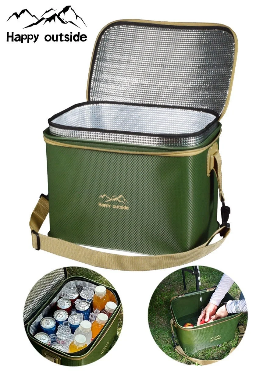 Happy Outside Thermal Cooler Tote Bag, Insulated Picnic Backpack for Outdoor Camping and Office Lunch (Dark Green, 20L) 6j7si