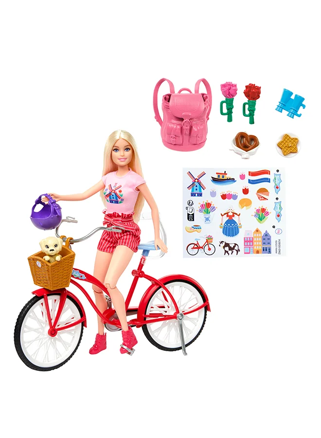 Fashion Doll Holland Adventures Travel Set with Bicycle and Accessories (Pink, One Size) 2r9s1