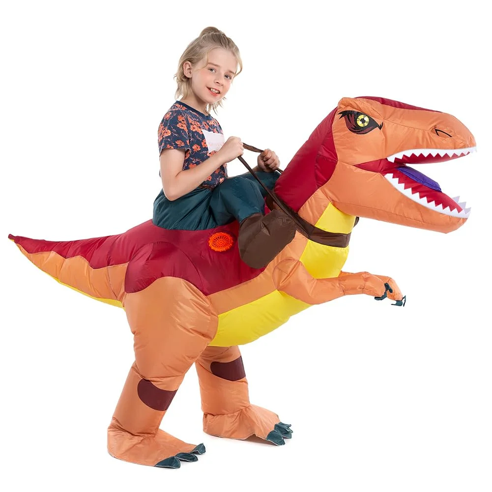 HSCTEK Inflatable Dinosaur Costume for Kids Ride-On T-Rex Outfit Premium Polyester Halloween Party Suit (One Size) k0kym