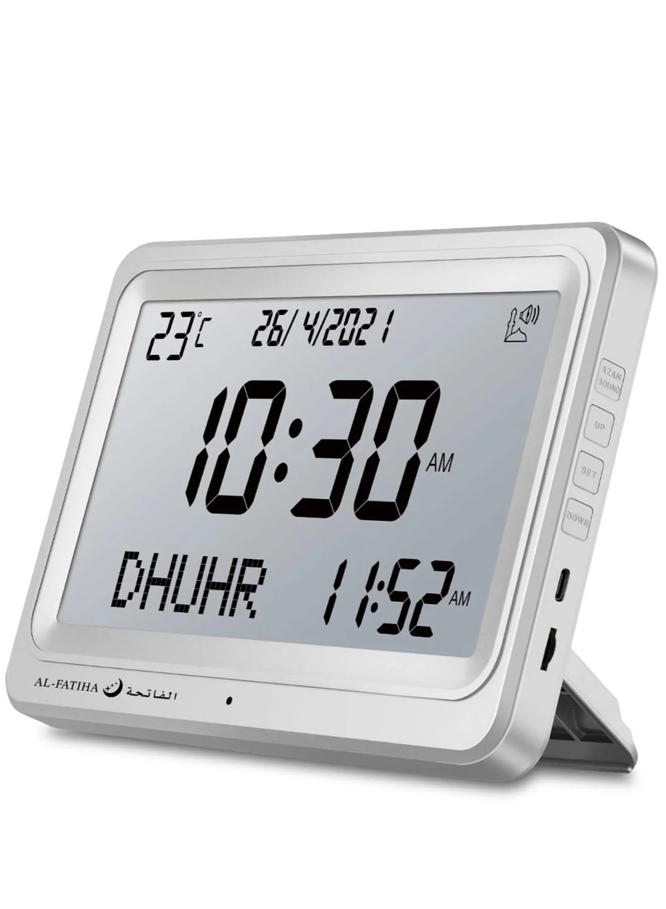 AL-FATIHA Digital Azan Prayer Clock with 8 Sounds for Wall and Desk (White, 25 cm) wznv9