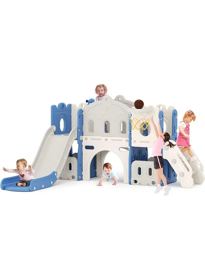 Rainbow Toys 7-in-1 Kids Slide Playset with Climber and Basketball Hoop (Blue and Grey, 150 cm) w5wp0